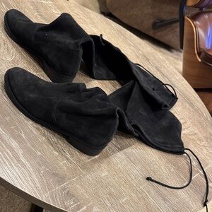 Stuart Weitzman Black Suede Fold-Over Boots